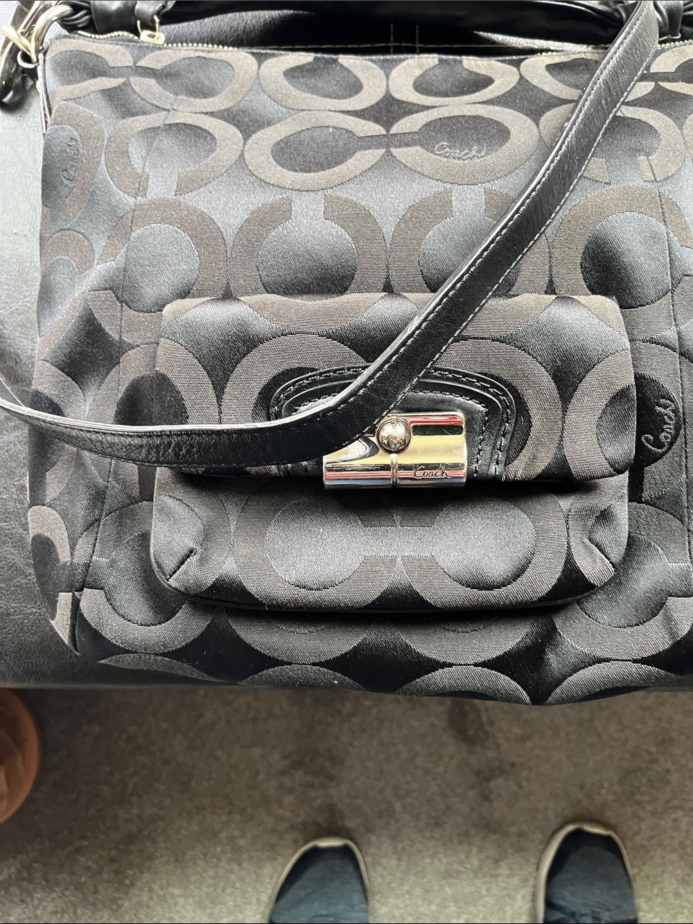 Coach Black Signature C Jacquard Shoulder Bag with Silver-Tone Turnlock